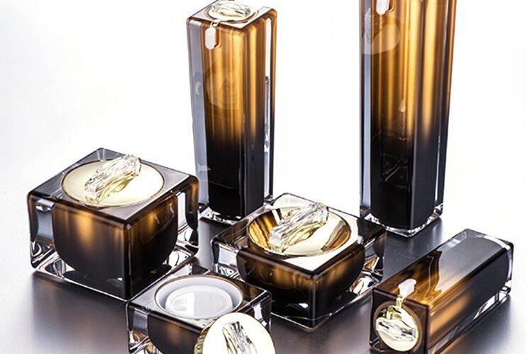 Square Acrylic Cream Jar Lotion Bottle Transparent Gradient Cosmetic Packaging