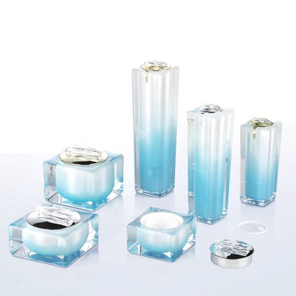 Square Acrylic Cream Jar Lotion Bottle Transparent Gradient Cosmetic Packaging