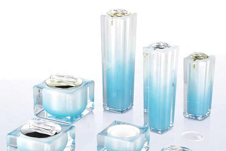 Square Acrylic Cream Jar Lotion Bottle Transparent Gradient Cosmetic Packaging